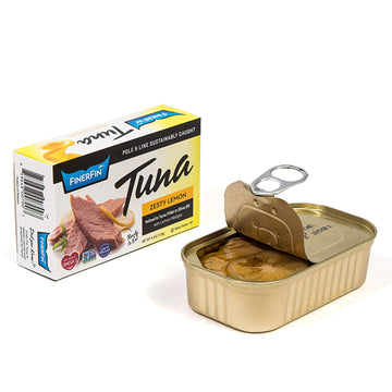 Yellowfin Tuna Can in Organic Olive Oil by FinerFin | Zesty Lemon Flavor | Gourmet Canned Tuna Fish with EVOO | Gourmet Ready to