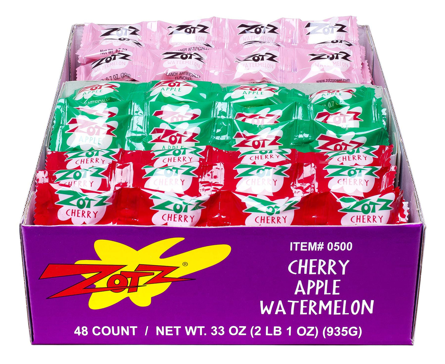 Zotz Fizz Power Candy Assorted - Fruit Flavored Hard Candy With A Fizzy Center | 48 Strings, 4 Pieces/String | Cherry, Apple & W