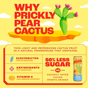 PRICKLEE SUPERFRUIT WATER Tropical Mango Cactus Water - Low-Calorie, Low-Sugar, 12 Fl Oz (Pack of 12) Non-Sparkling Sports Drink