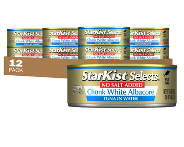 Starkist Selects No Salt Added Chunk White Albacore Tuna In Water, 4.5 Oz (12 Pack) Canned Tuna Fish, Wild Caught, Gluten Free, Ready To Eat, Perfect For Salads, Keto Meals & Snacks, 30G Protein