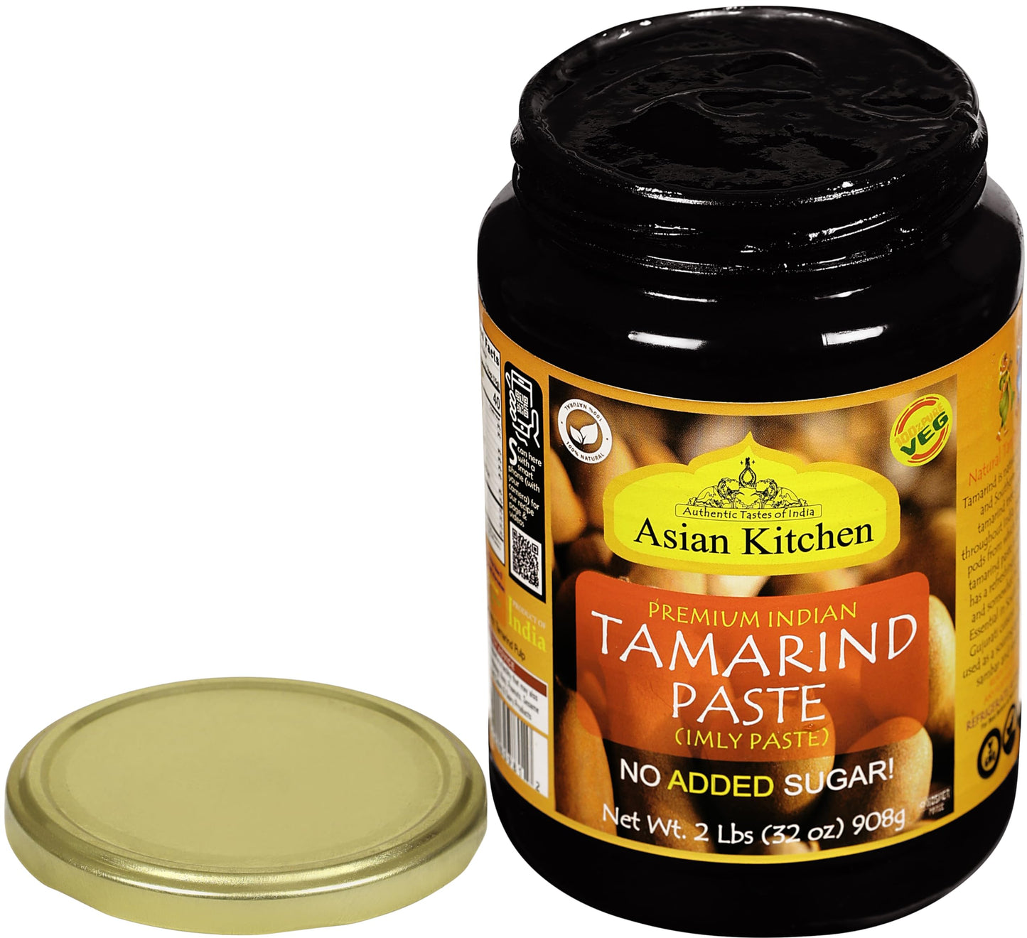 Asian Kitchen Tamarind Paste Puree (Imli) 32oz (908g) 2lbs Glass Jar, Gluten Free, No added sugar ~ All Natural | Vegan | NON-GM