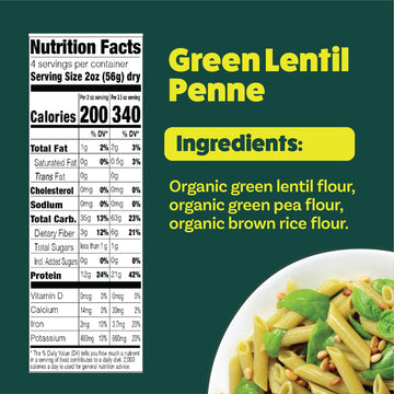 Explore Cuisine Organic Green Lentil Penne - Pack Of 6 (8 Oz) - Easy-To-Make Gluten Free Pasta - High In Plant Protein & Fiber - Organic, Non-Gmo - 48 Total Servings
