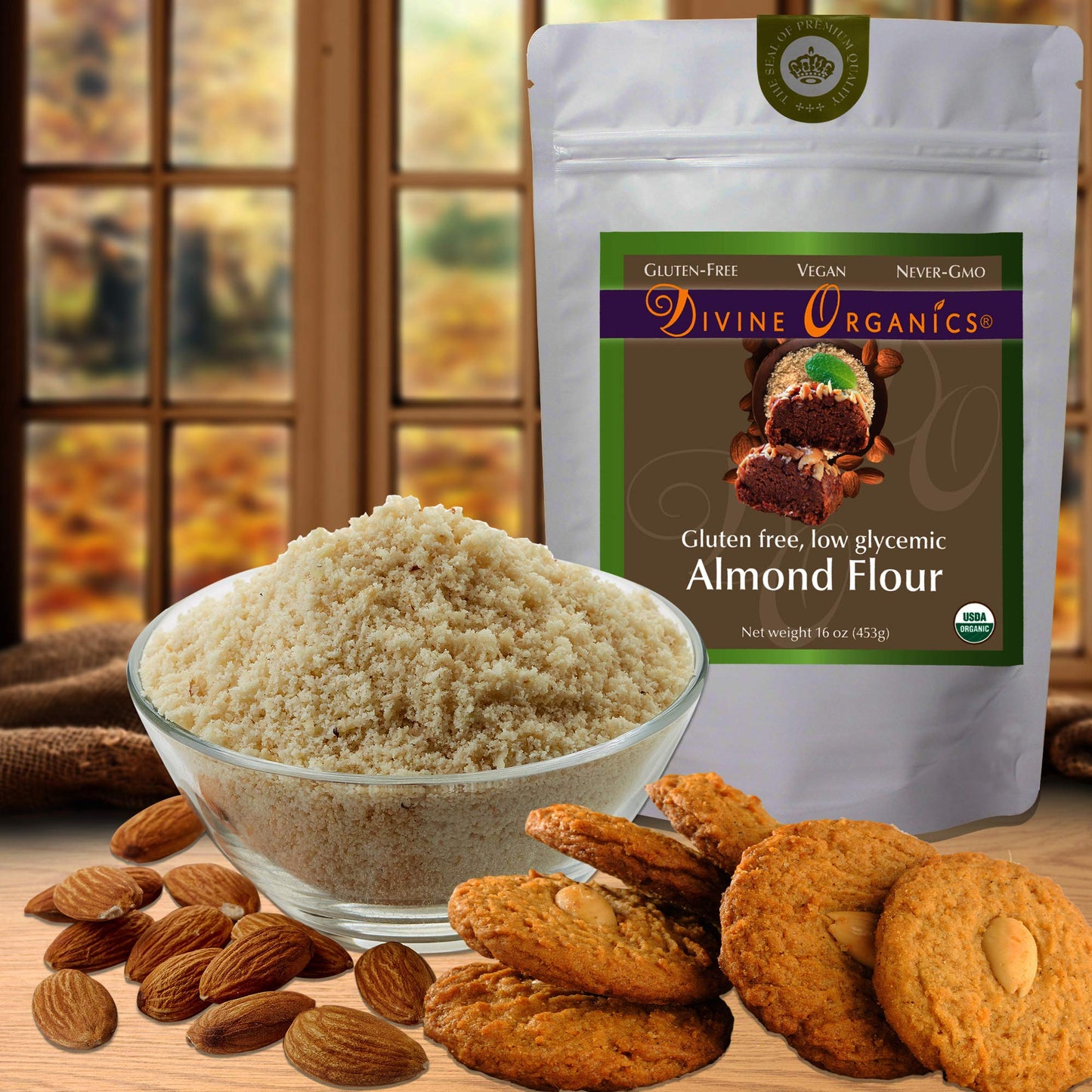 16 oz Organic Almond Flour Powdered Gluten Free Low Glycemic Non-GMO by Divine Organics