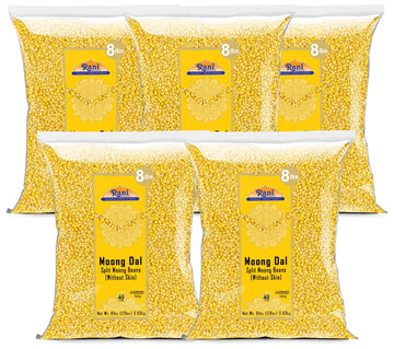 Rani Moong Dal (Split Mung Beans Without Skin) Lentils Indian 128Oz (8Lbs) 3.63Kg X Pack Of 5 (Total 40Lbs) Bulk ~ All Natural | Gluten Friendly | Non-Gmo | Vegan | Indian Origin