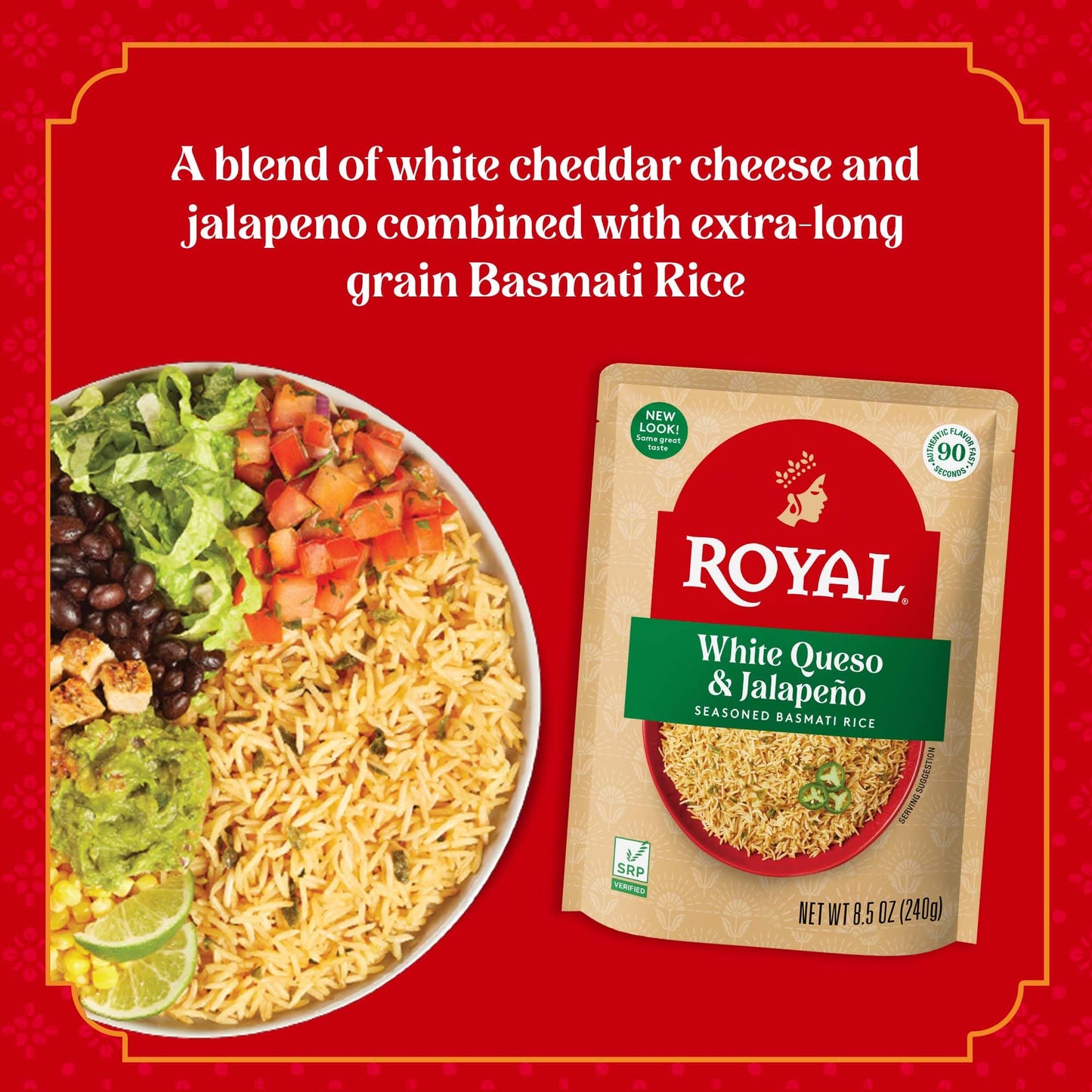 Royal - Ready To Heat Rice - Authentic White Queso & Jalapeno, 4 Count