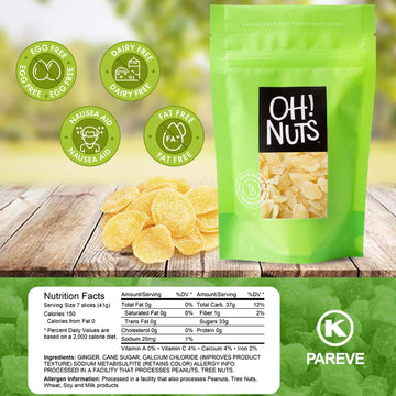 Oh! Nuts Ginger Candy | Chewy Gummies With Crystallized Sugar Candied Coating | For Snacking, Nausea, Morning & Motion Sickness | Resealable 2Lb Bulk Bag Of Certified Kosher Bits For Premium Freshness