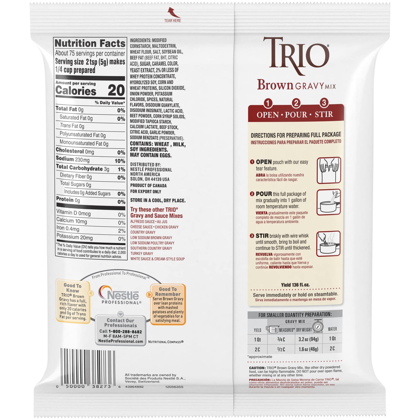 Trio Gravy Mix, Brown Gravy, Holiday Roasts, Dehydrated, Just Add Water, 13.37 Oz Bag