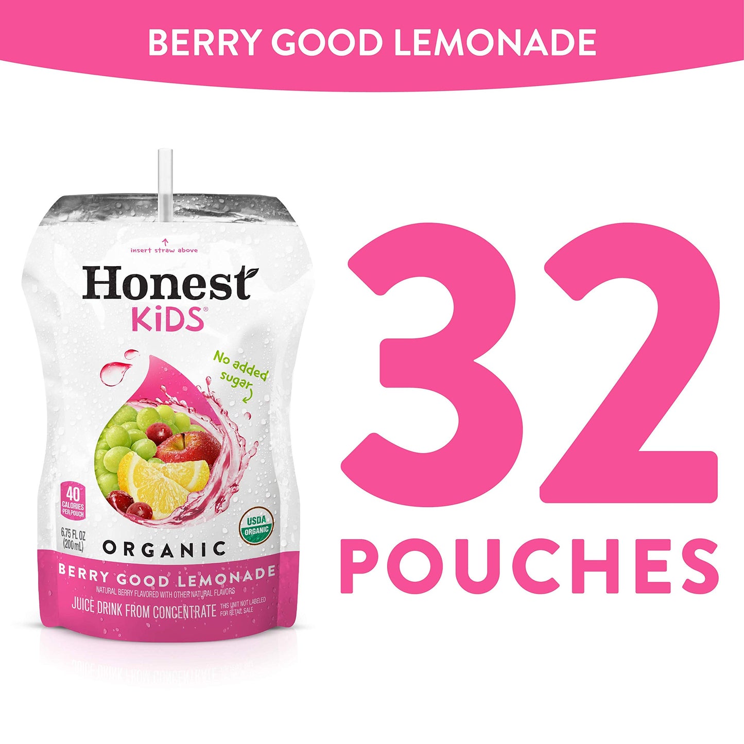 Honest Kids Organic Fruit Juice Drink, Berry Berry Good, 6.75 Fl Oz (32 Pack)