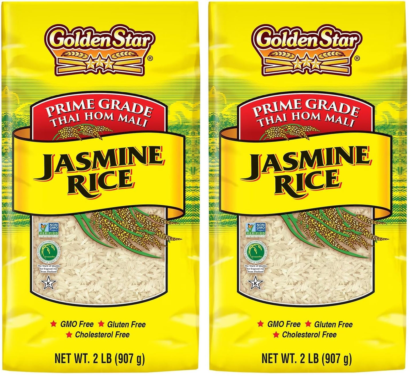 Golden Star Thai Hom Mali White Jasmine Rice - Prime Grade White Rice - 2 lb Bag (Pack of 2)