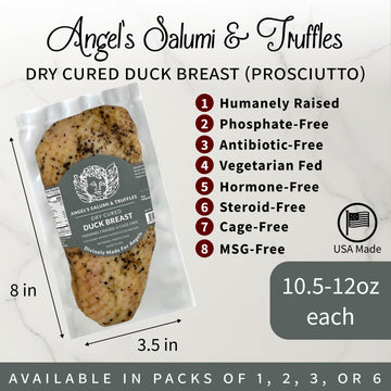 ANGELS SALUMI Dry-Cured Duck Breast Prosciutto – Gourmet Charcuterie, 10.5-12oz, Humanely Raised, & -Free