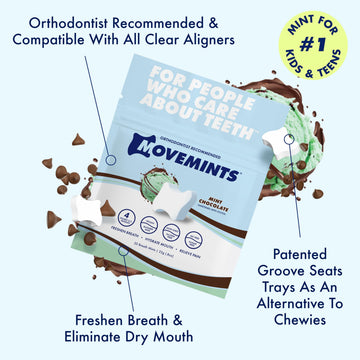 Movemints Clear Aligner Mints - Patented Aligner Seating Mints - Edible Alternative To Aligner Chewies - Xylitol Mints For Dry Mouth - Mint Chocolate (3 Pack)
