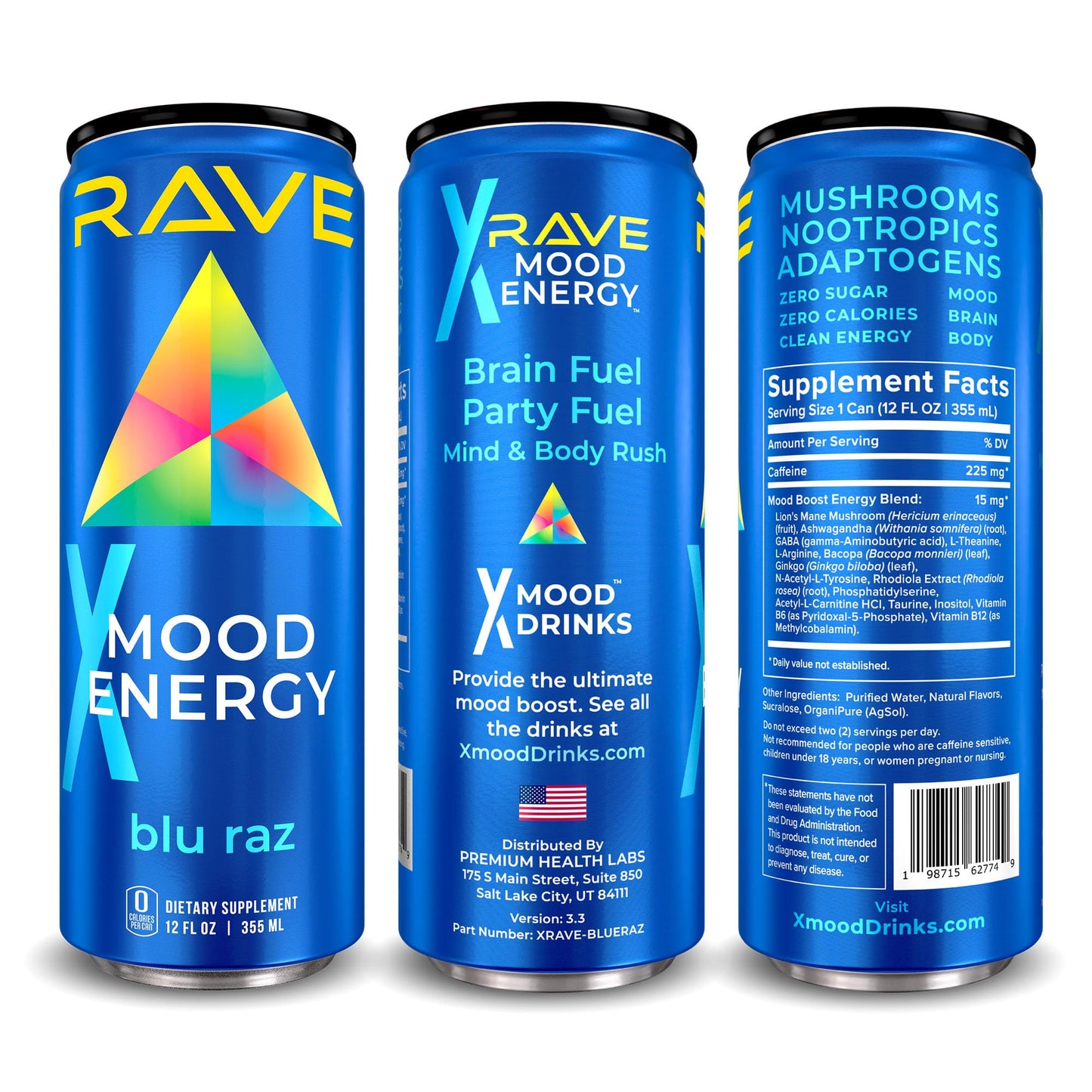 RAVE Mood Energy Drink is Mind Blowingly Different. With Mood-Boosting Functional Mushrooms Nootropics Adaptogens & B Vitamins. Experience Mind & Body Rush! 225mg Caffeine - Electrolytes - Zero Calories - 6 Delicious Flavors - 12 fl oz - 12 Pack