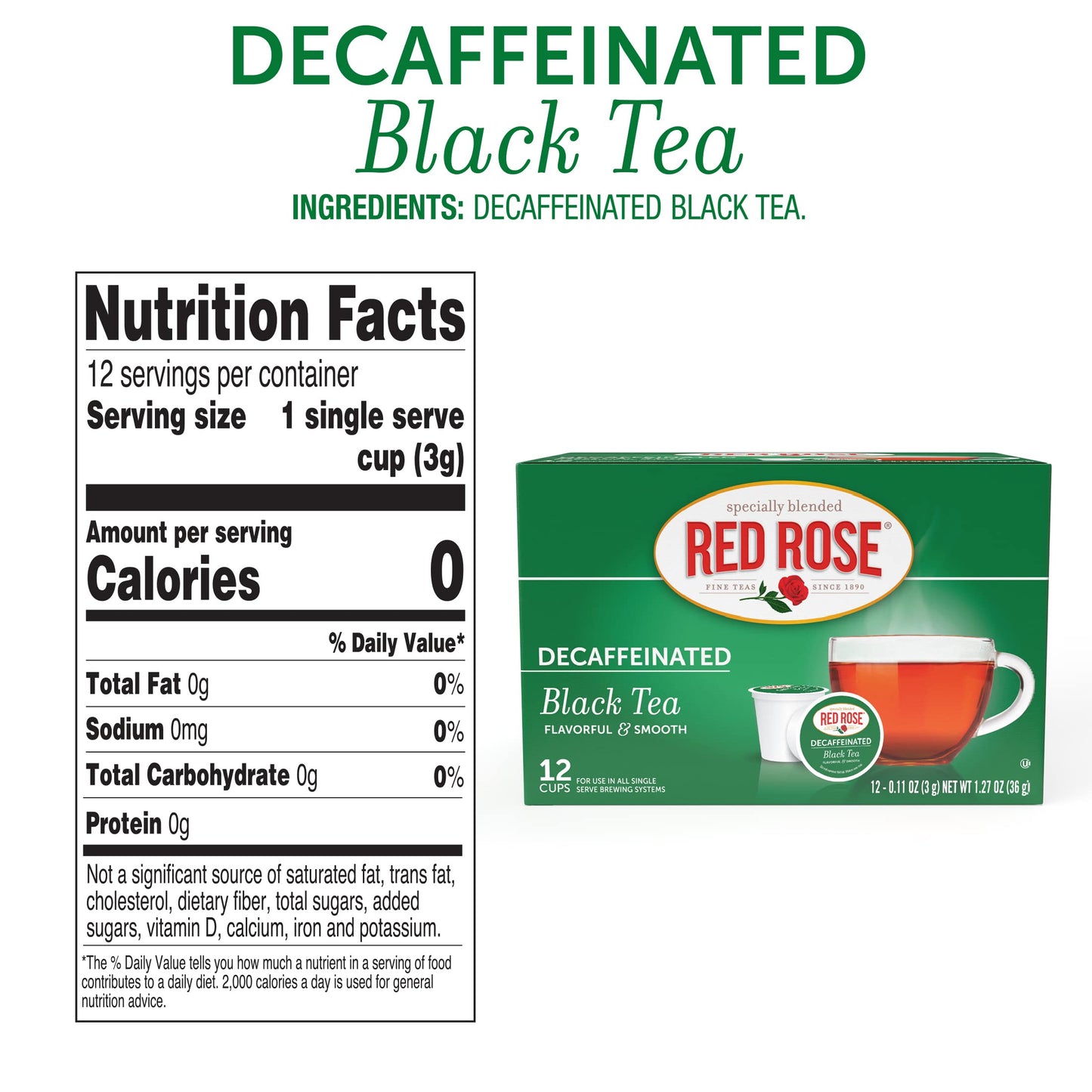 Red Rose Naturally Decaffeinated Black Tea Specially Blended Strong Black Tea With 12 Single Serve Tea K-Cups Per Box (Pack Of 6) Brew Hot/Cold Decaf Full-Bodied Black Tea K-Cups Single Serve Cups