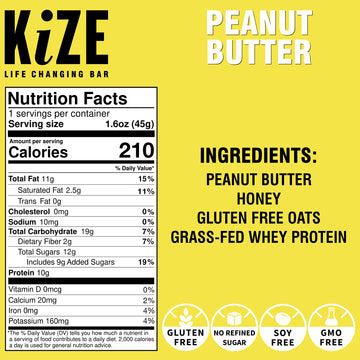Kize Energy Peanut Butter High Protein Snack Bars, 10 Count, 10G Grass-Fed Whey Protein, Gluten Free, Non-Gmo, Soy Free, Mission