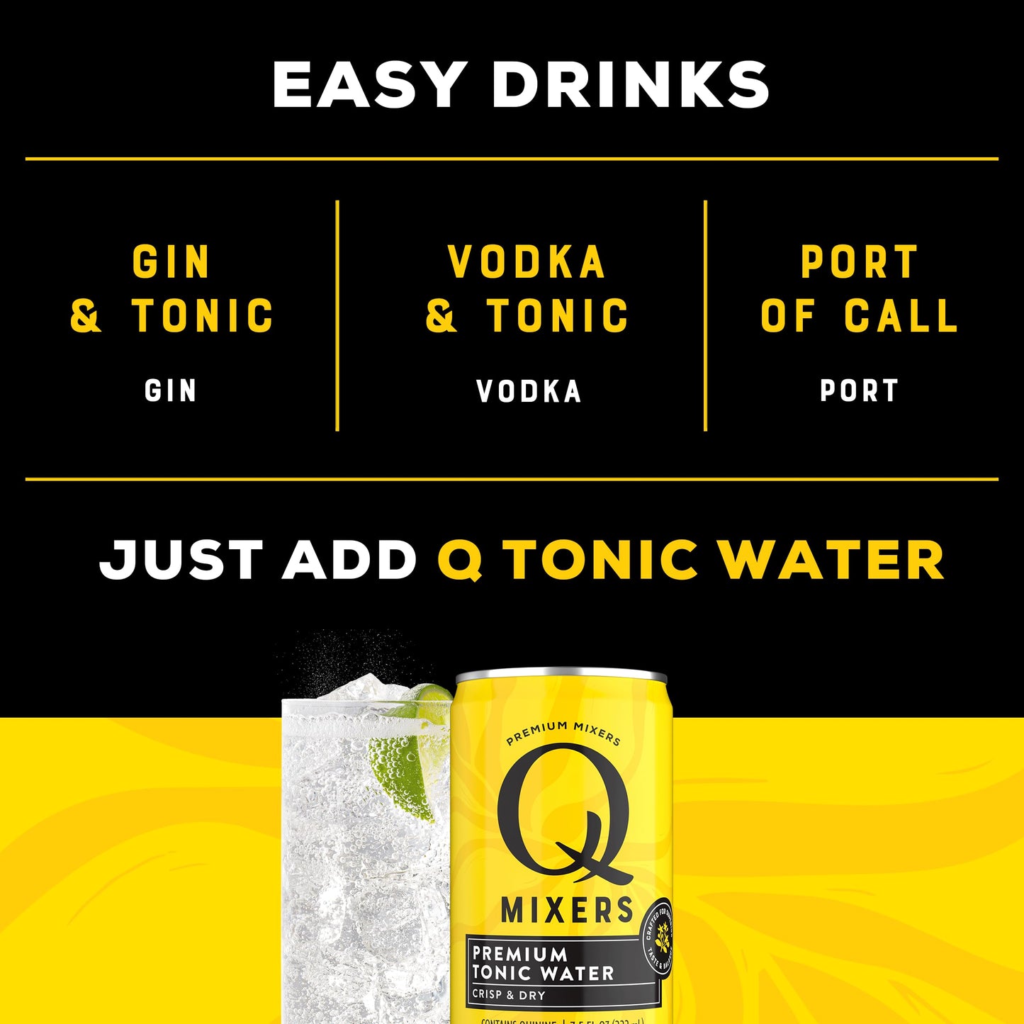 Q MIXERS Tonic Water - Real Quinine & Organic Agave, 7.5 Fl Oz, Pack of 24