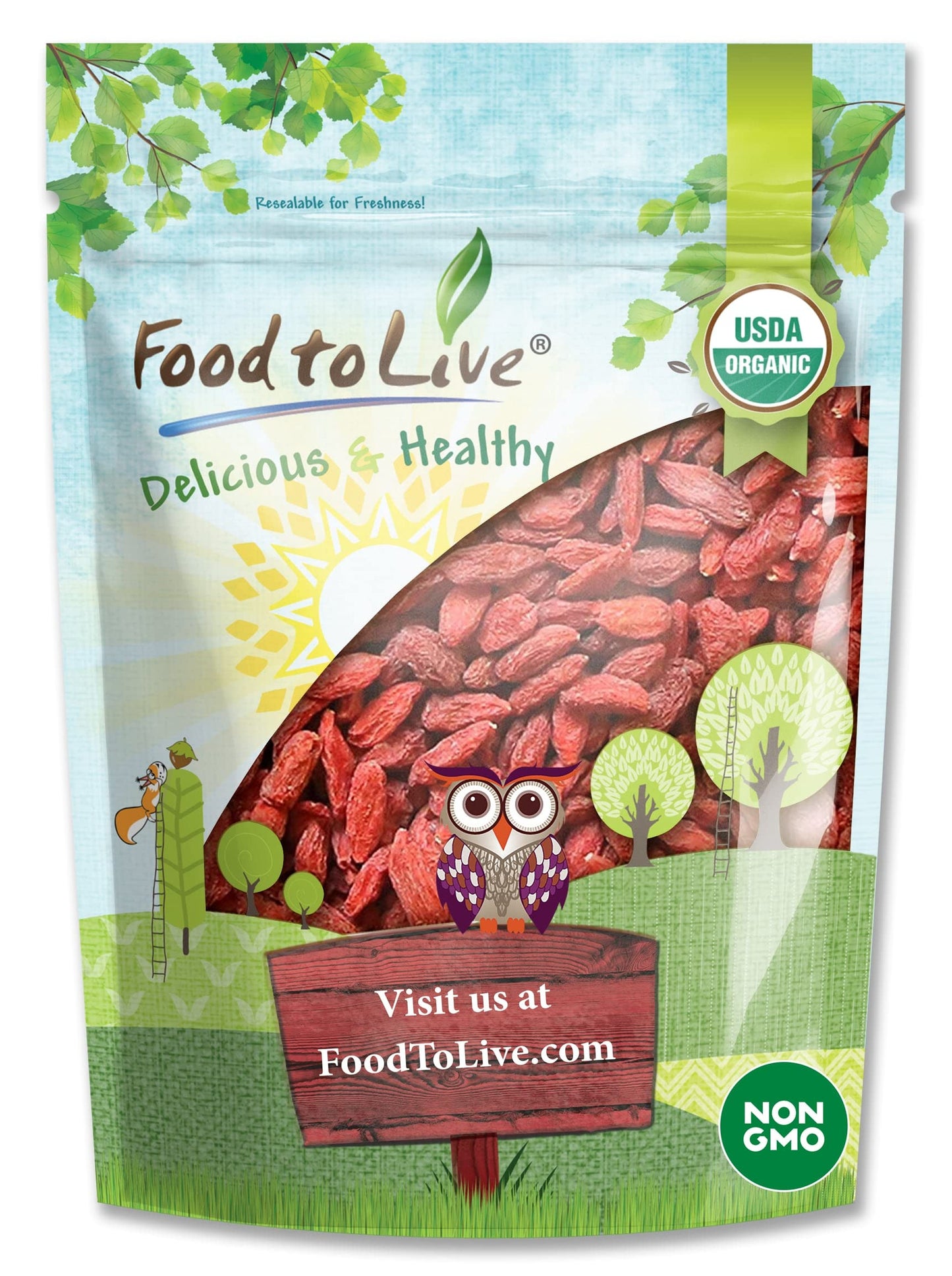 Food To Live Organic Goji Berries, 2 Pounds – Sun Dried, Large And Juicy, Non-Gmo, Raw, Vegan, Sirtfood, Bulk