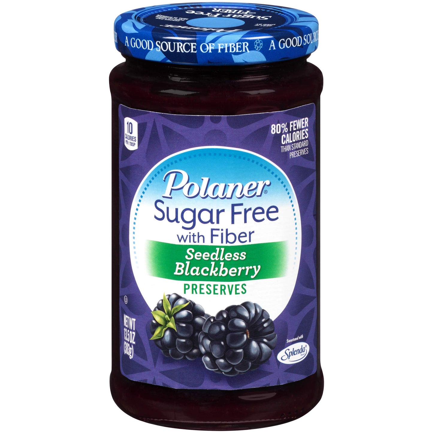 Polaner Sugar Free With Fiber, Seedless Blackberry Preserves, 13.5 Ounce