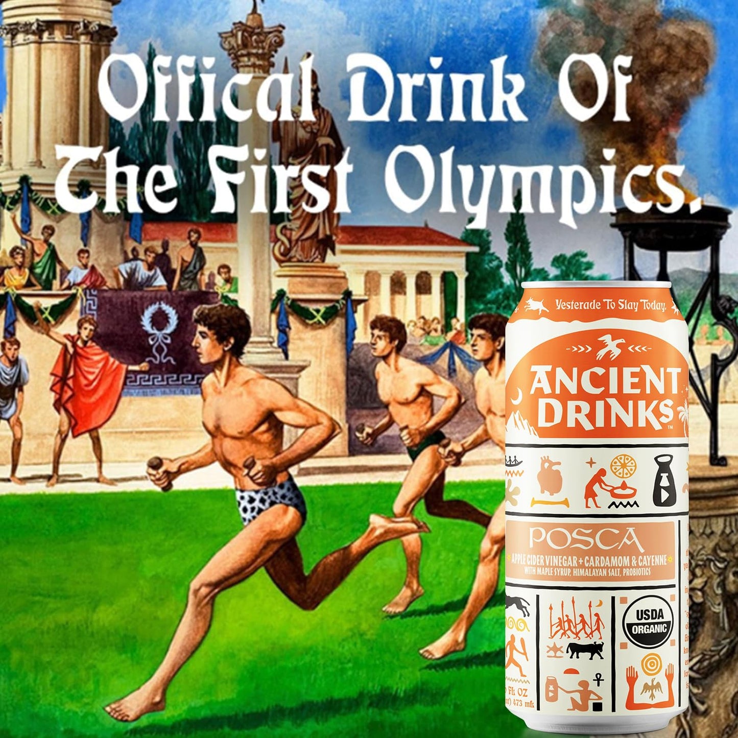 ANCIENT DRINKS Apple Cider Vinegar Beverage with Electrolytes & Probiotics, Organic, 16 fl oz, Posca (Cayenne & Cardamom) -