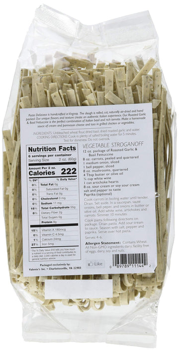 Pasta Deliziosa! Handcrafted Pasta, Roasted Garlic & Basil Fettuccine, 12 Ounce
