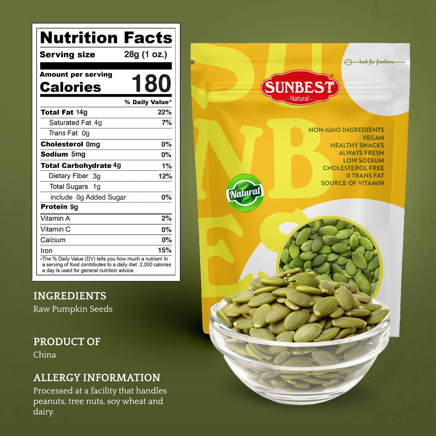 Sunbest Natural Dry Roasted Pumpkin Seeds 32 Oz (2 Lbs) 1 Pack - Nutrient-Rich, Unsalted, Ready To Eat - Ideal For Snacking, Cooking & Baking - Non-Gmo, Kosher, Vegan-Friendly - Bulk Packaging