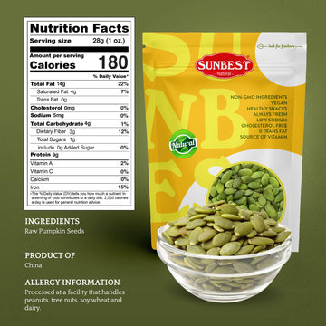 Sunbest Natural Dry Roasted Pumpkin Seeds 32 Oz (2 Lbs) 1 Pack - Nutrient-Rich, Unsalted, Ready To Eat - Ideal For Snacking, Cooking & Baking - Non-Gmo, Kosher, Vegan-Friendly - Bulk Packaging