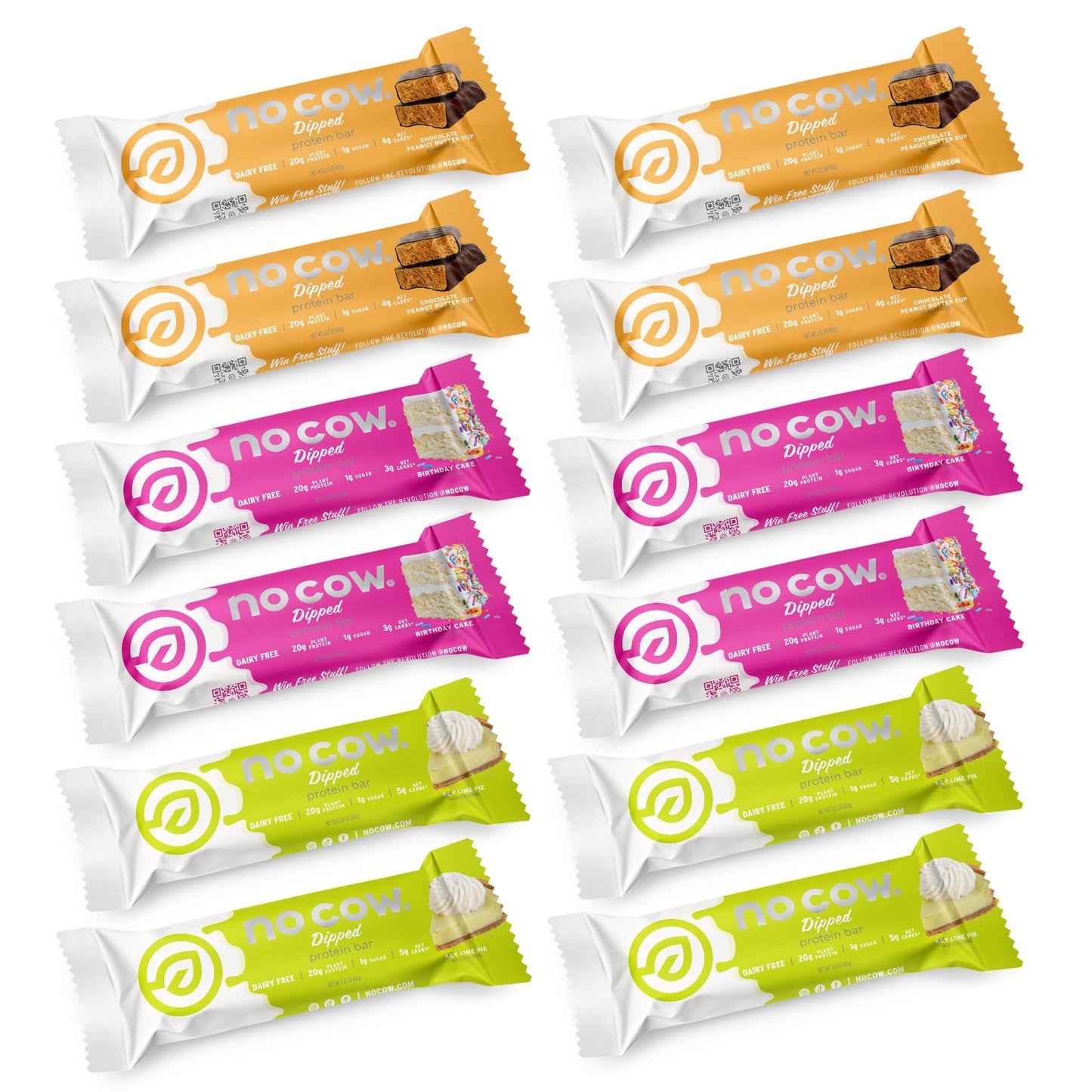 No Cow High Protein Bars, Dipped Variety Pack - Healthy Snack, 20g Vegan Protein, High Fiber, Low Sugar, Keto Friendly, Dairy &
