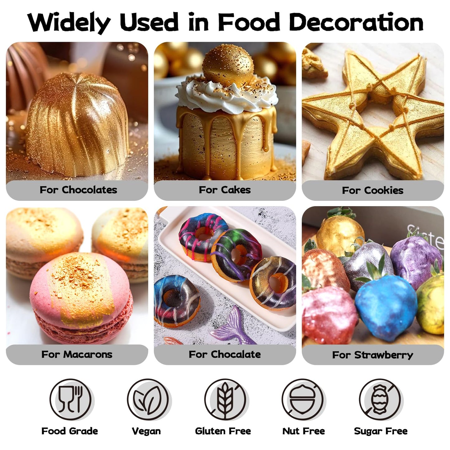 INOCERIS Luster Dust Set, Edible Glitter for Baking & Drinks, 3g, 4 Color Set