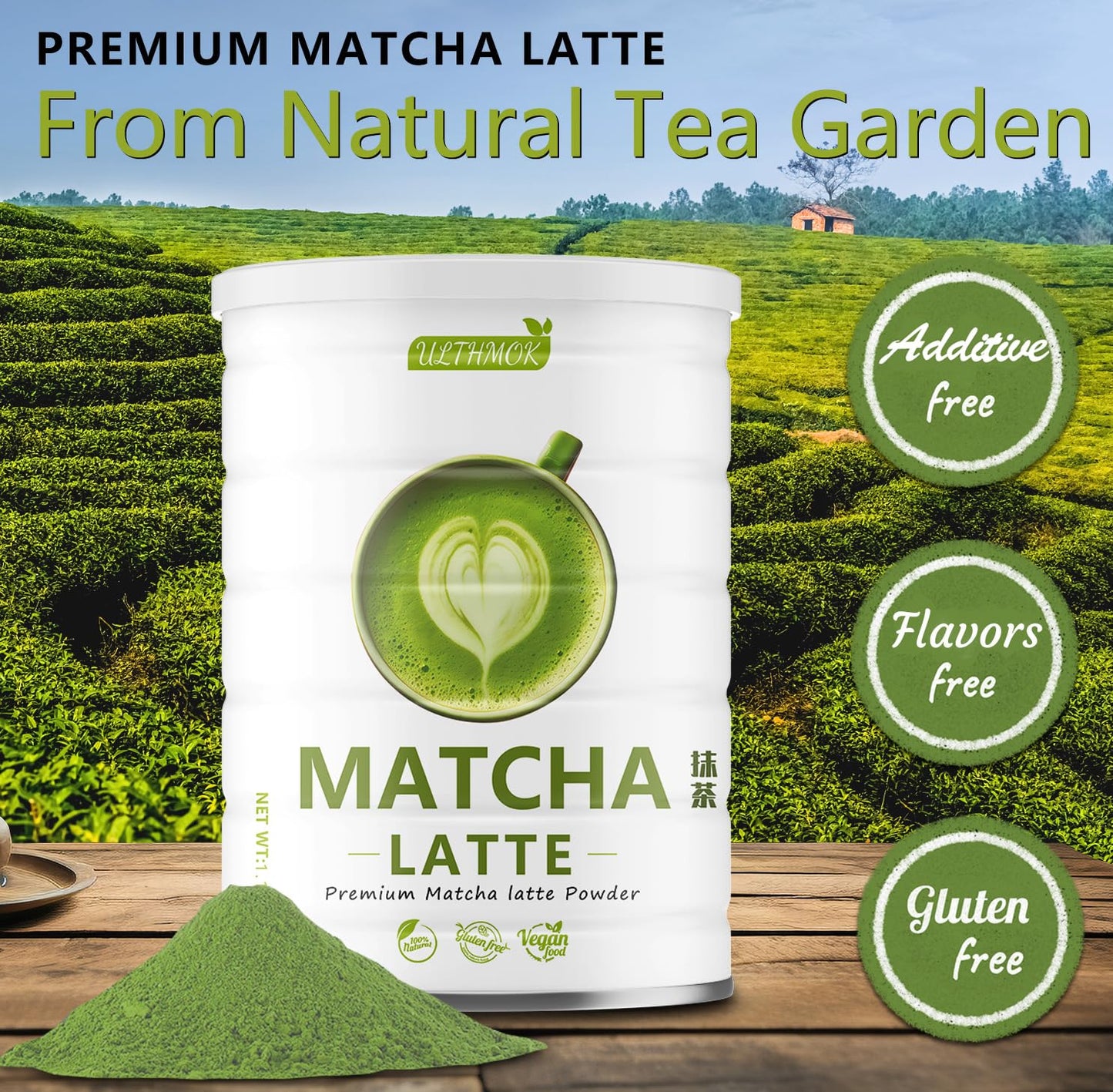 Premium Matcha Latte Powder 1Lb/454G, From Spring Tea Leaves, High Antioxidant, Mellow & Smooth Taste For Matcha Latte & Baking.