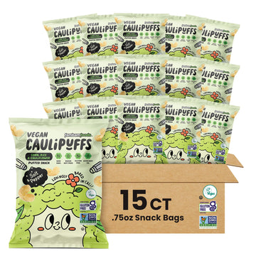 Vegan Salt & Pepper Caulipuffs - Corn, Rice, And Cauliflower Gluten Free Puffed Snack (Box Of 15-0.75Oz Bags)