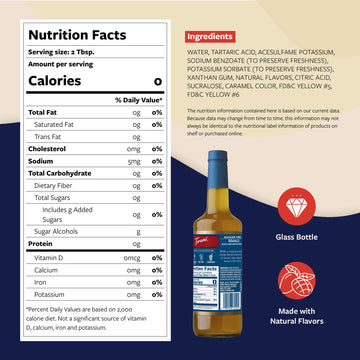 Torani Sugar Free Syrup, Mango Flavored Syrup For Drinks, Zero Calorie, Glass Bottle With Pump Included, 25.4 Fl Oz