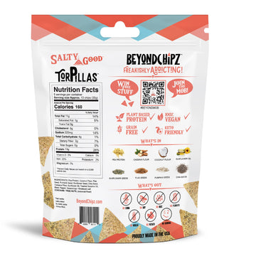 Beyondchipz Low Carb Tortilla Chips, Salty Good, Keto Friendly, Gluten Free, One 5.3Oz Pouch