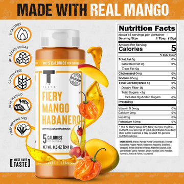 Taste Flavor Co. Wing Sauce and Marinade, Great Tasting, Keto Friendly, Low-Calorie Sauce (Fiery Mango Habanero)