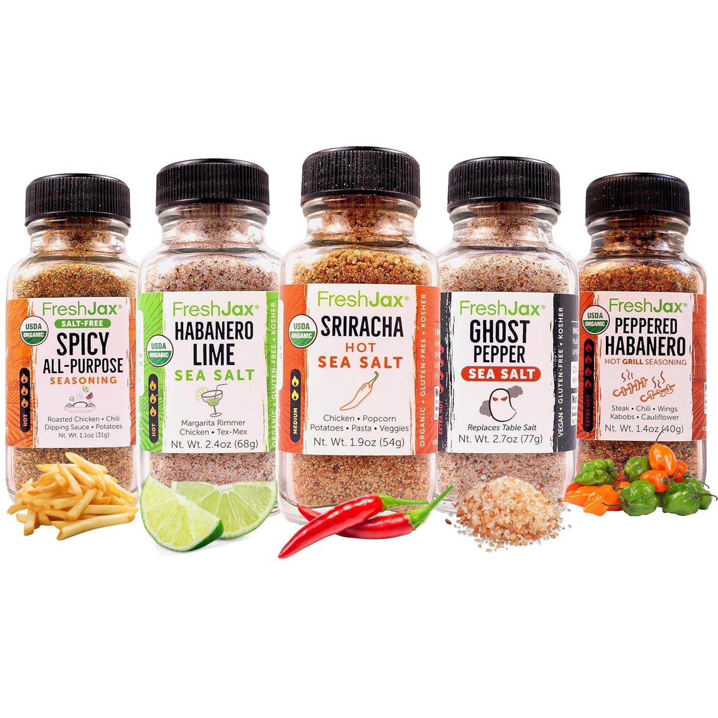 FreshJax Hot & Spicy Seasoning Gift Set | 5 Sampler Sized Organic Hot & Spicy Seasoning Set | Grilling Gifts for Men | Spices an
