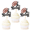 Ercadio 24 Pack American Football Oh Baby Cupcake Toppers Black Glitter Rugby Oh Baby Cupcake Picks Sports Theme Oh Baby Cupcake