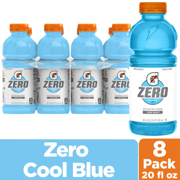 Gatorade Thirst Quencher Zero Sugar Sports Drink, Cool Blue, 20Oz Bottles, 8 Pack, Electrolytes For Rehydration