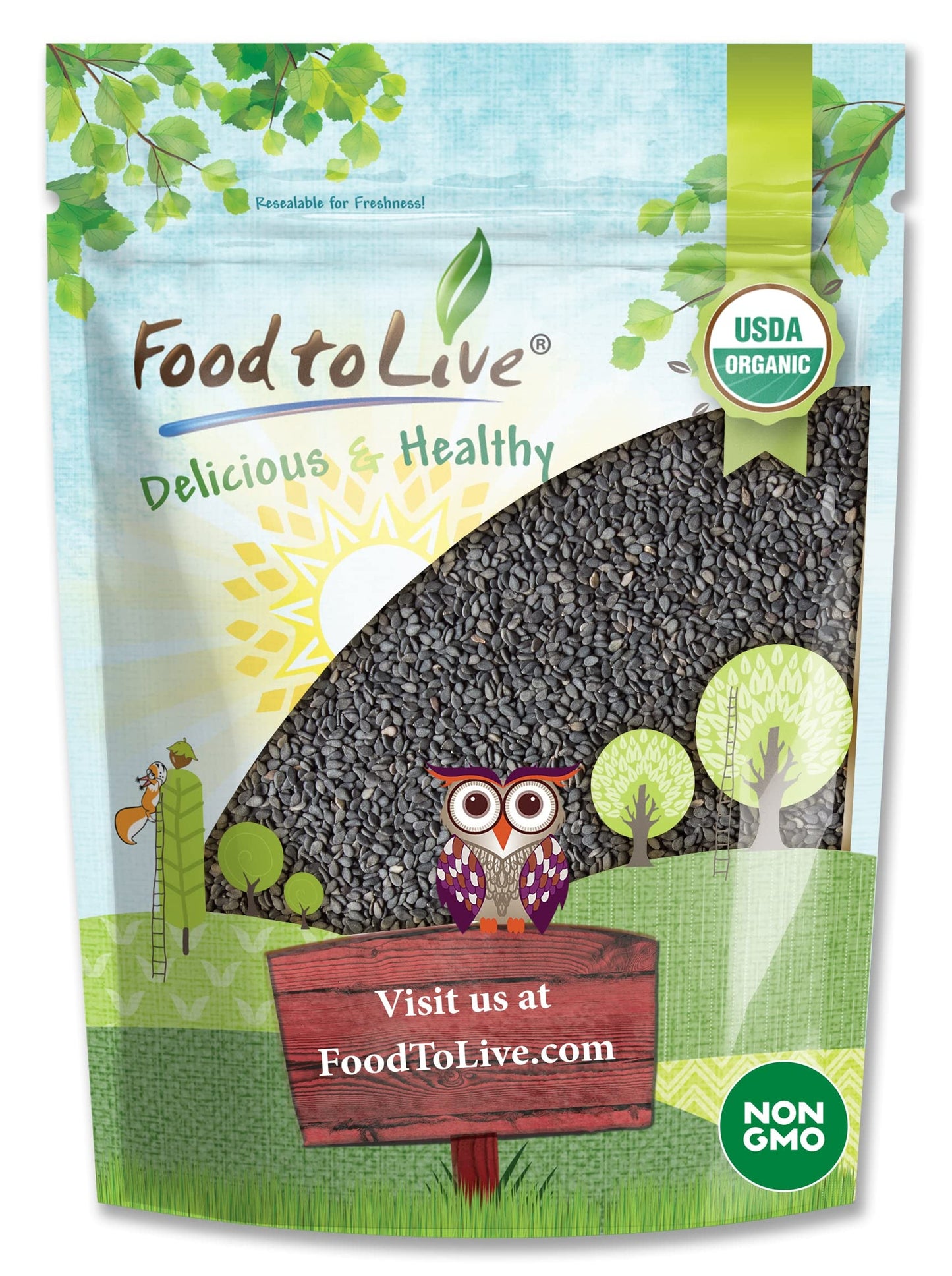 Food to Live Organic Black Sesame Seeds, 8 Ounces Non-GMO, Raw Unhulled Kala Til Seeds, Unroasted, Kosher, Vegan, Bulk. Good Sou