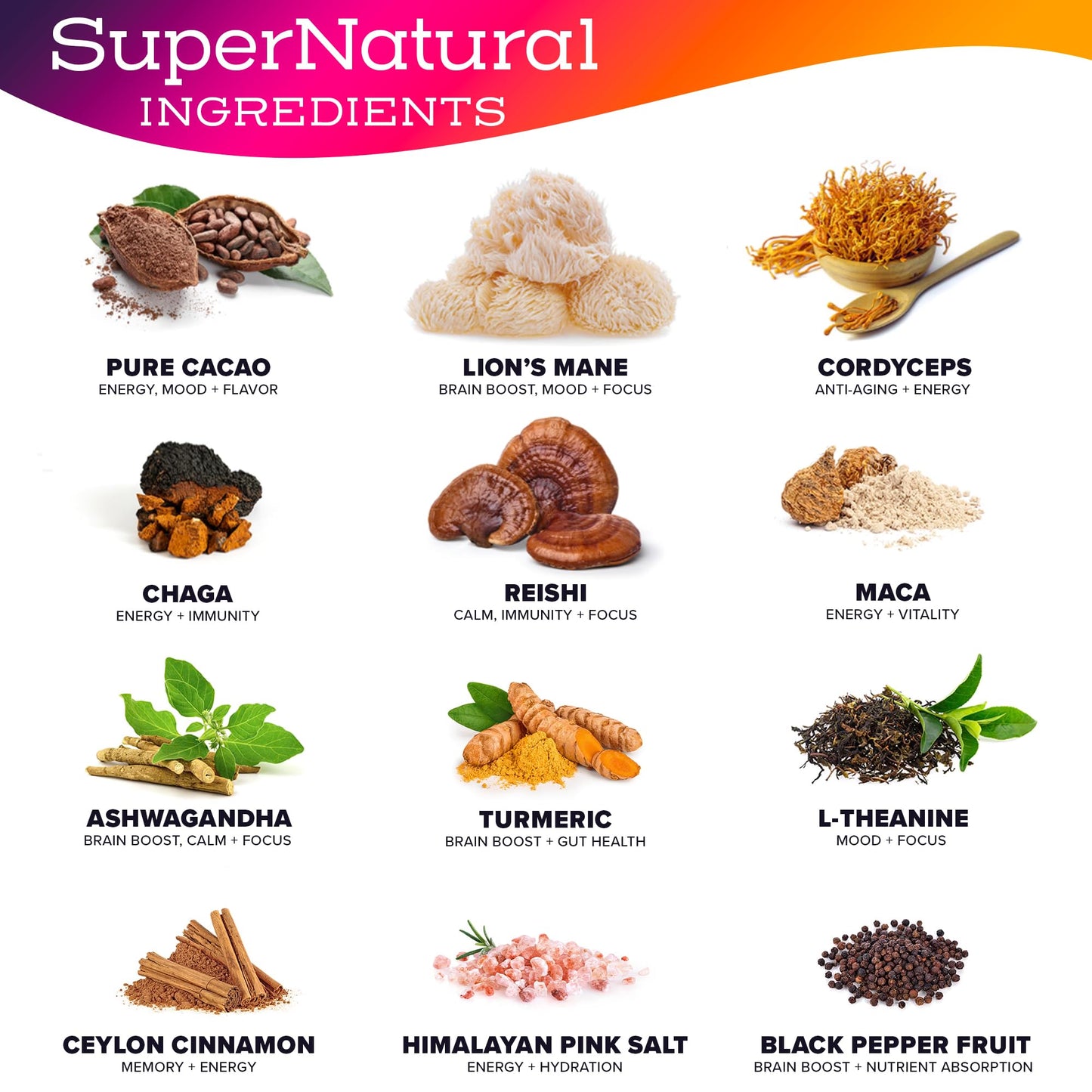 Omyum Supernatural Coffee Alternative (30 Servings) - Organic Superfood Adaptogen Mushroom Blend With Cacao, Lions Mane, Reishi,