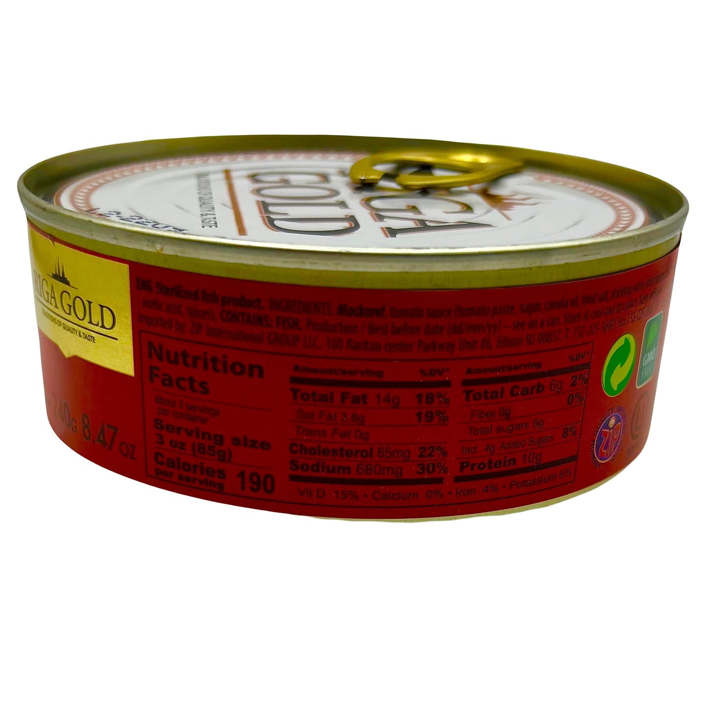 Riga Gold Atlantic Mackerel In Tomato Sauce 240G 8.5Oz Latvia Gmo Free (Pack 6)