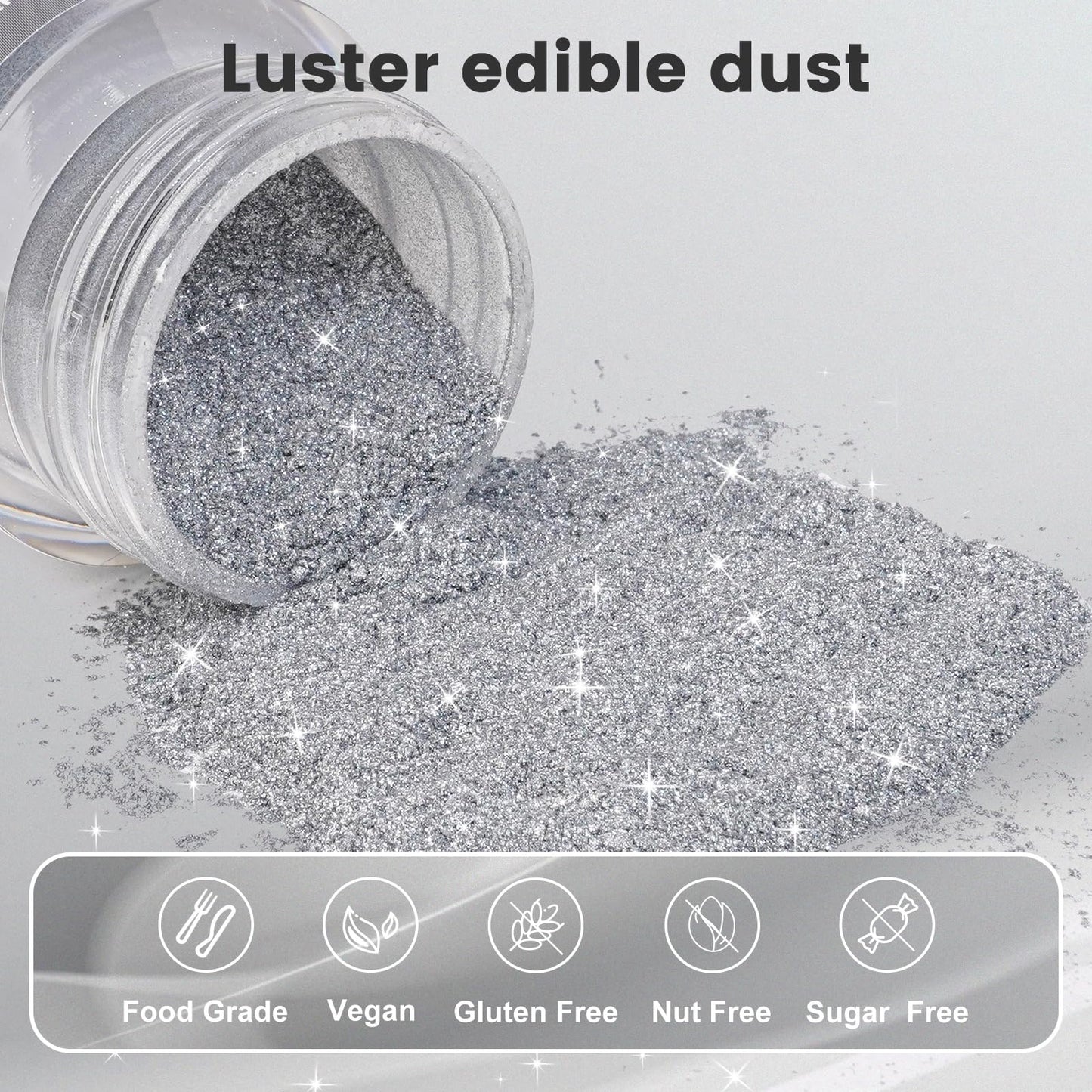Cocytat Silver Edible Glitter Luster Dust 20g Food Grade for Baking & Decoration