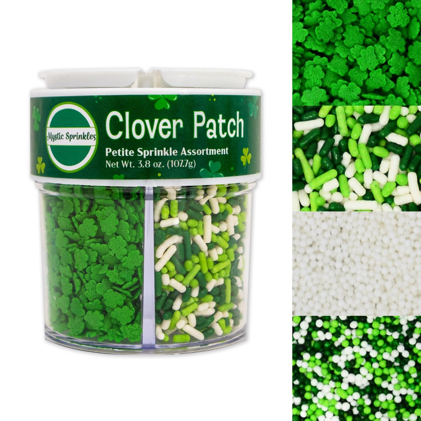 Mystic Sprinkles St. Patricks Day 4 Cell Sprinkle Assortments (Clover Patch Sprinkle Assortment, Petite)