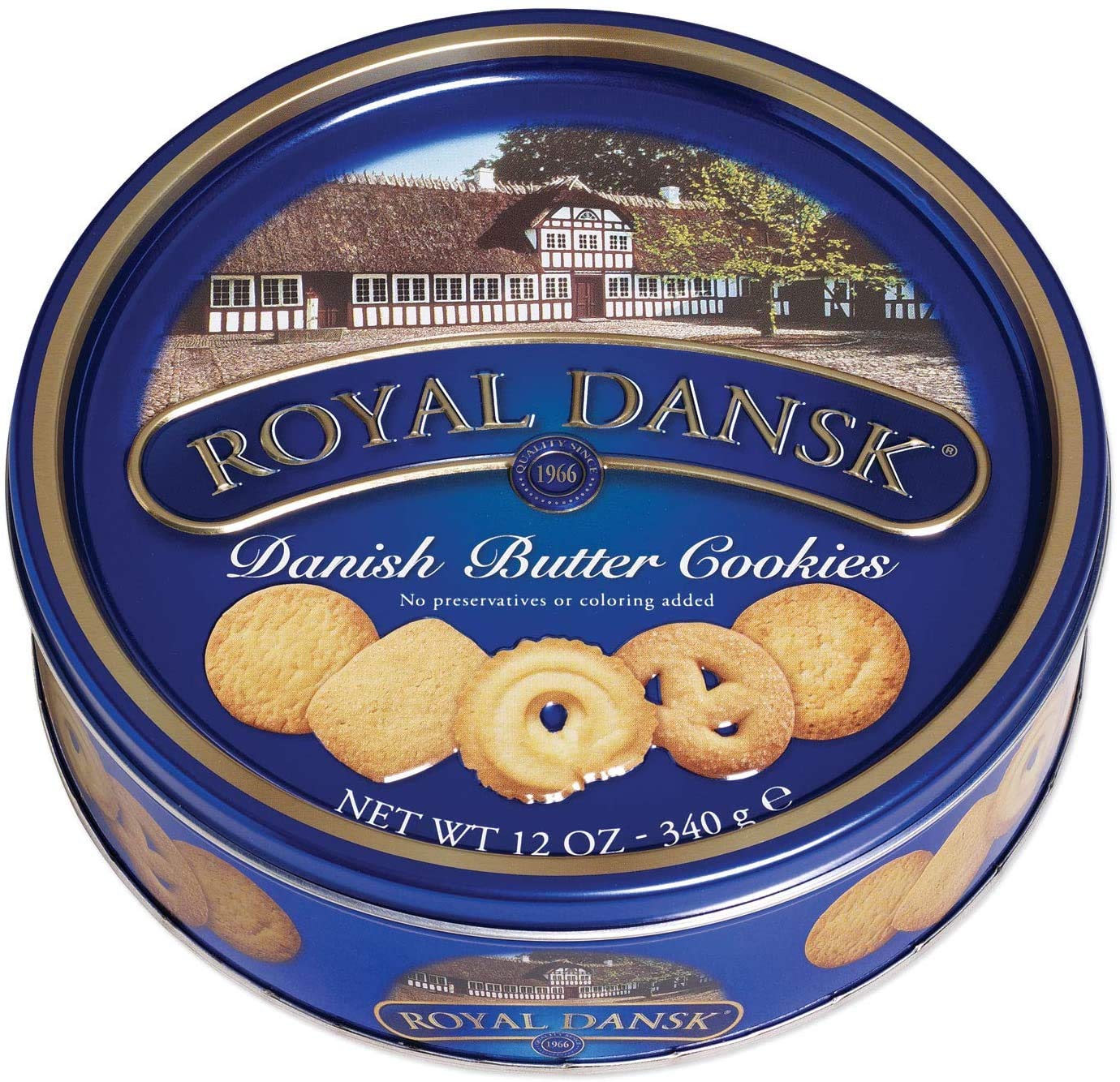 Royal Dansk 81997 Danish Butter cookies Blue Flat Display Reusable classic Tin Filled Made of Real Butter No Preservatives or co