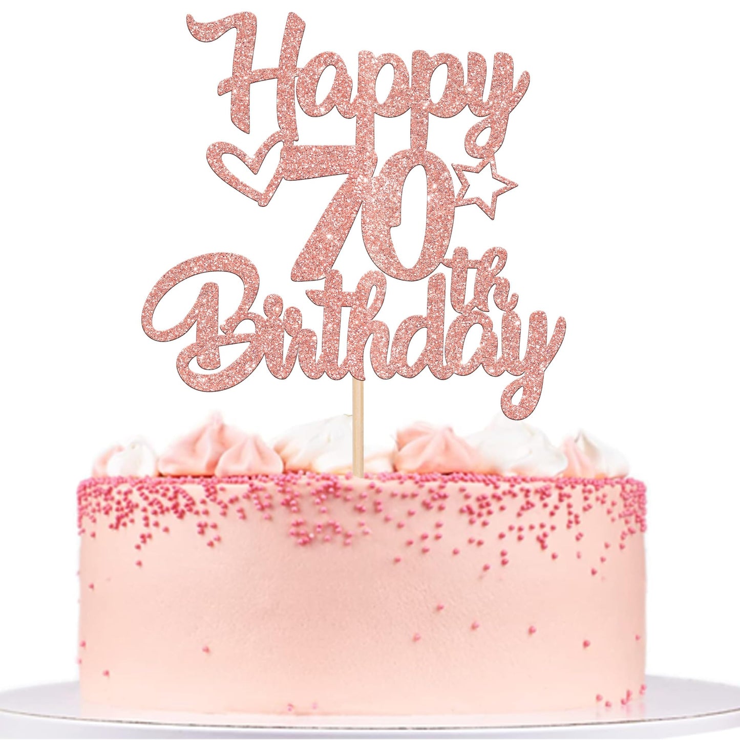 1 Pack Happy 70Th Birthday Cake Topper Glitter Heart Star 70 Fabulous Cake Pick Birthday Sign Cake Decorations For Children 70Th Birthday Theme Party Supplies Rose Gold