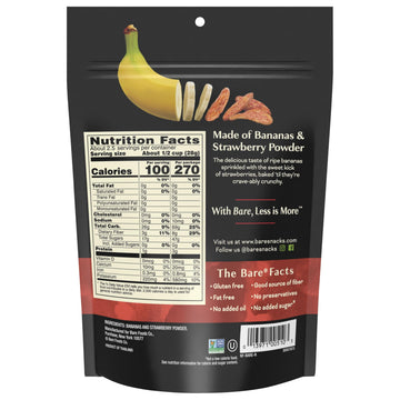Bare Baked Crunchy Banana Chips, Strawberry Banana, Gluten Free, 2.7 Oz Bag