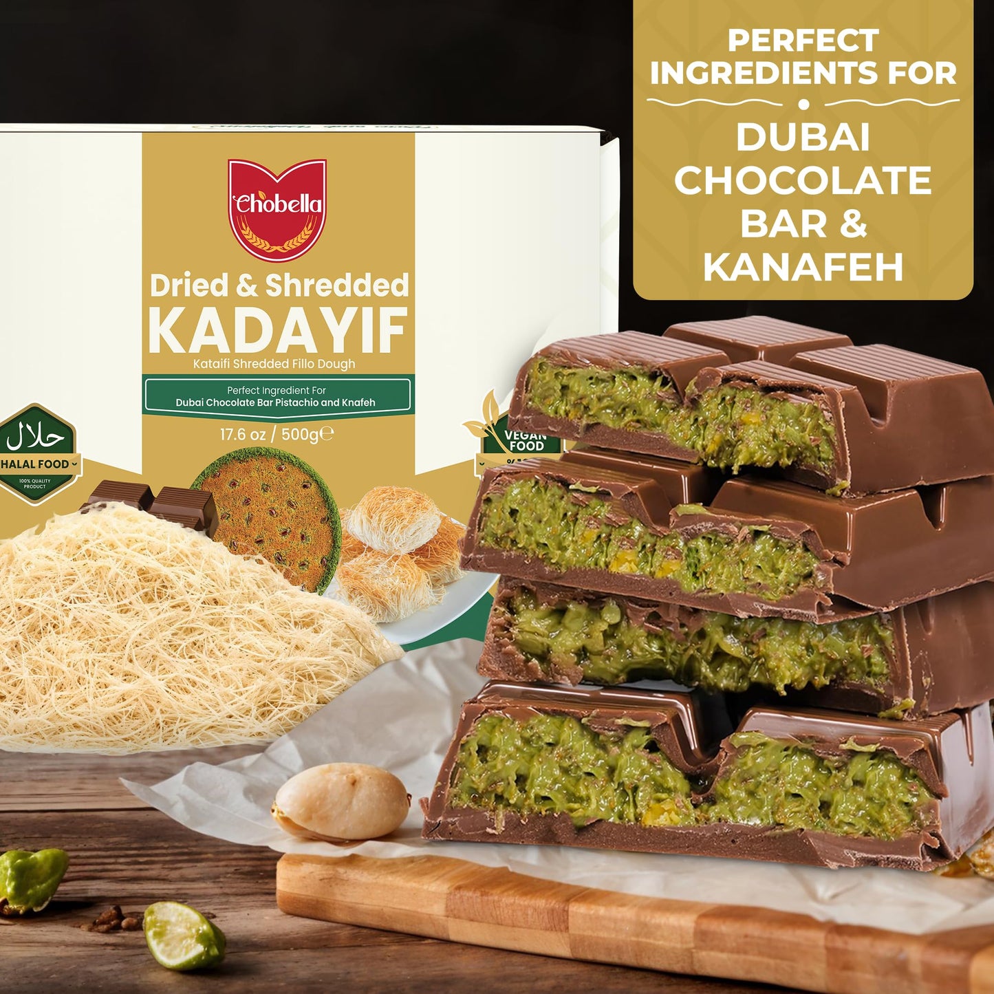 Premium 500Gr Dried & Shredded Kataifi Fillo Dough, Kurutulmus Kadayif Pastry Dough, Ingredient For The Viral Dubai Pistachio Ch