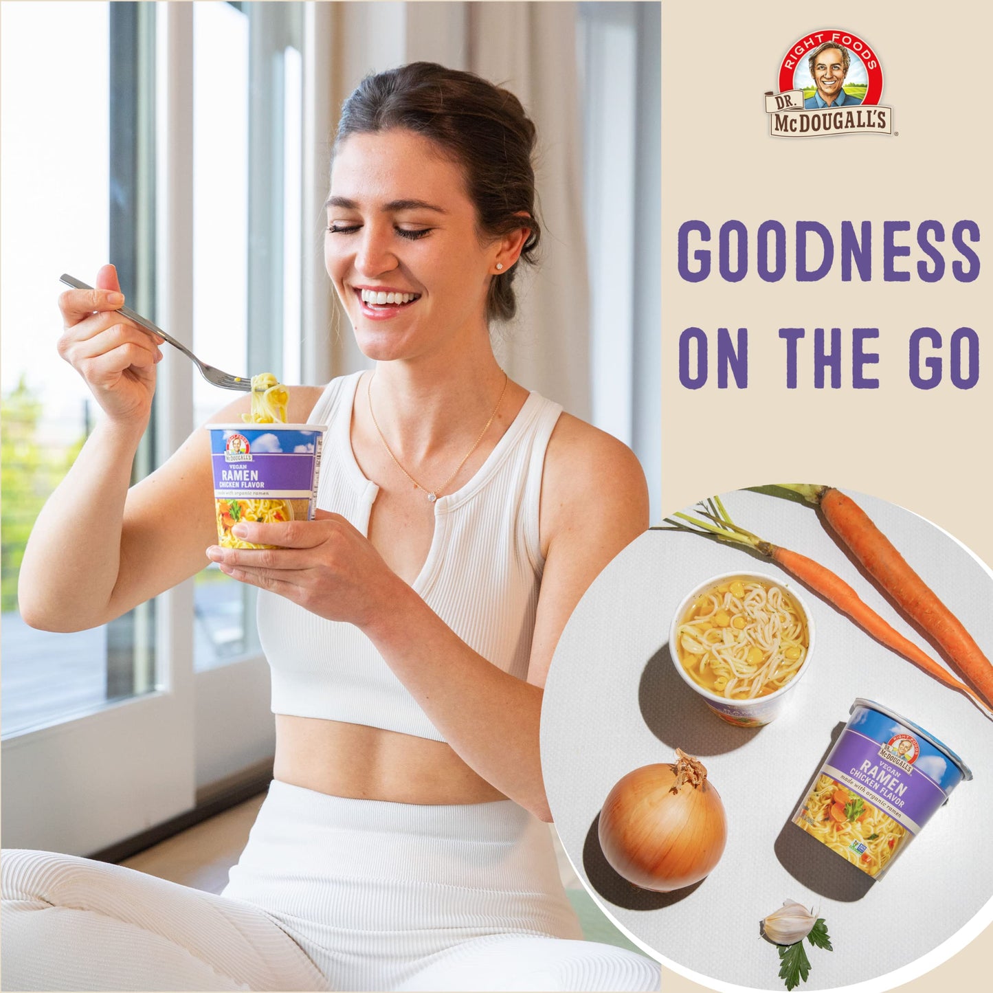 Dr. McDougalls Vegan Ramen Chicken Soup - Chicken Noodle Soup - Ramen Noodles - Instant Ramen Noodle Cups - Oil-Free Non-GMO Ra