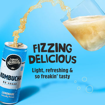 Liquid Remedy Kombucha Sugar Free Organic Drink, Low Calorie, Probiotic Like Tea For Gut Health - Lemonade - 8.5 Fl Oz Can, 24-P