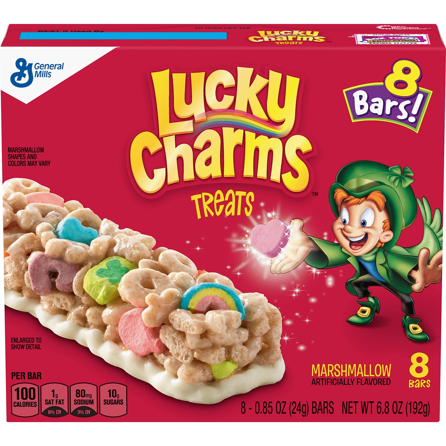 Lucky Charms Marshmallow Treat Bars, Snack Bars, Limited Edition St. Patricks Day Packaging, 6.8 oz, 8 ct