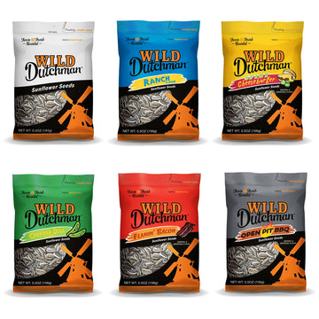 Wild Dutchman Roasted Sunflower Seeds In A Resealable Bag For Ultimate Freshness And An Easy Pour, 6 Flavor Variety Snack Pack,