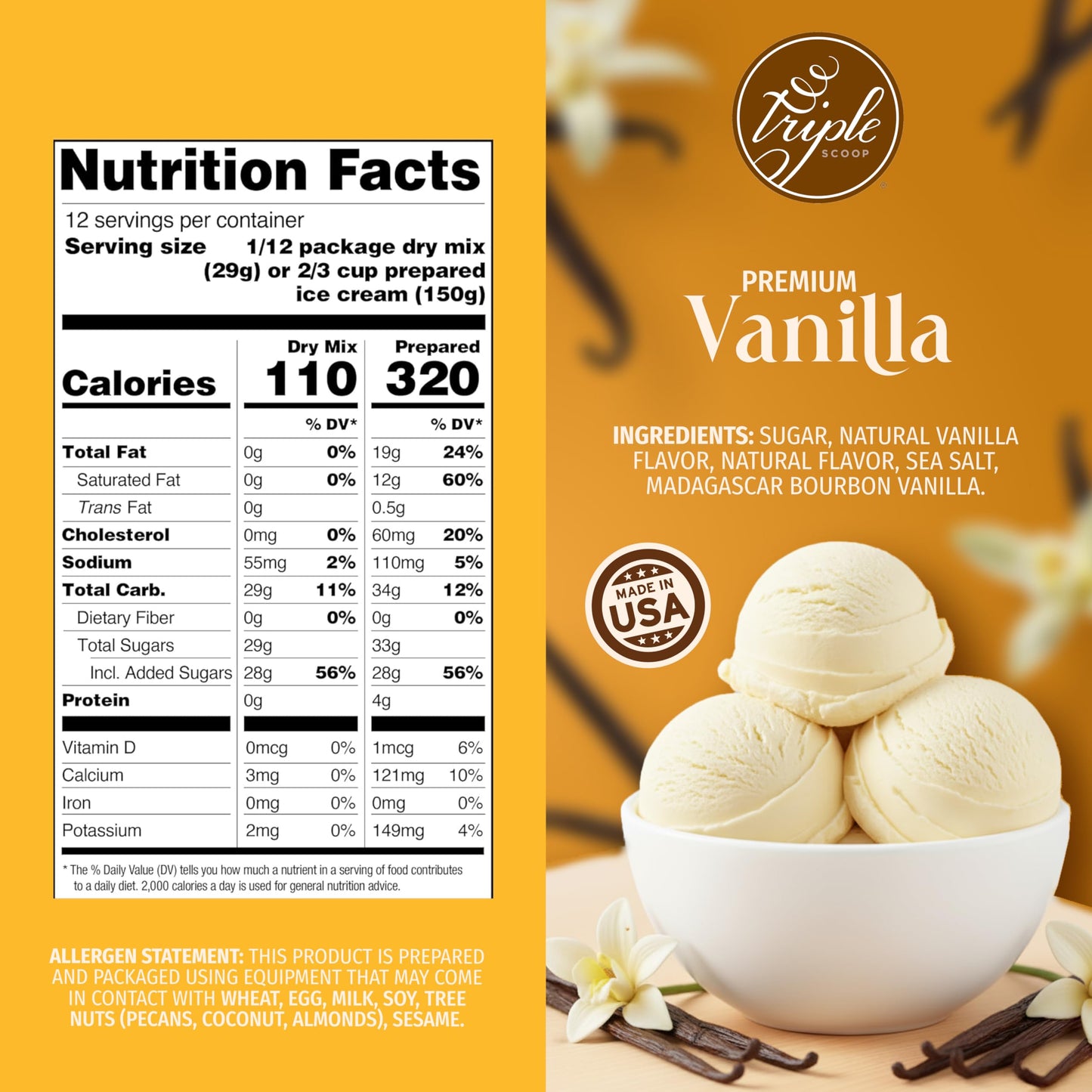 Triple Scoop Premium Vanilla Ice Cream Starter Mix, 2 Pack, Makes 4 Quarts, Easy to Use, Made in USA