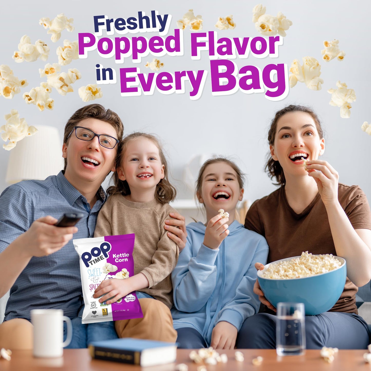 Poptime Kettle Cooked Popcorn - Sweet & Salty, 7Oz Bags (Pack Of 12), Non-Gmo, Gluten Free, Dairy Free, Kosher, Whole Grain, Low